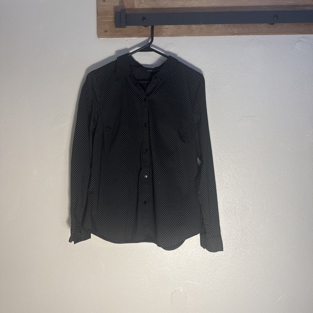 Apt 9 Button-Down Shirt‎ Women's Size 12 Black & White Polka Dot Long Sleeve